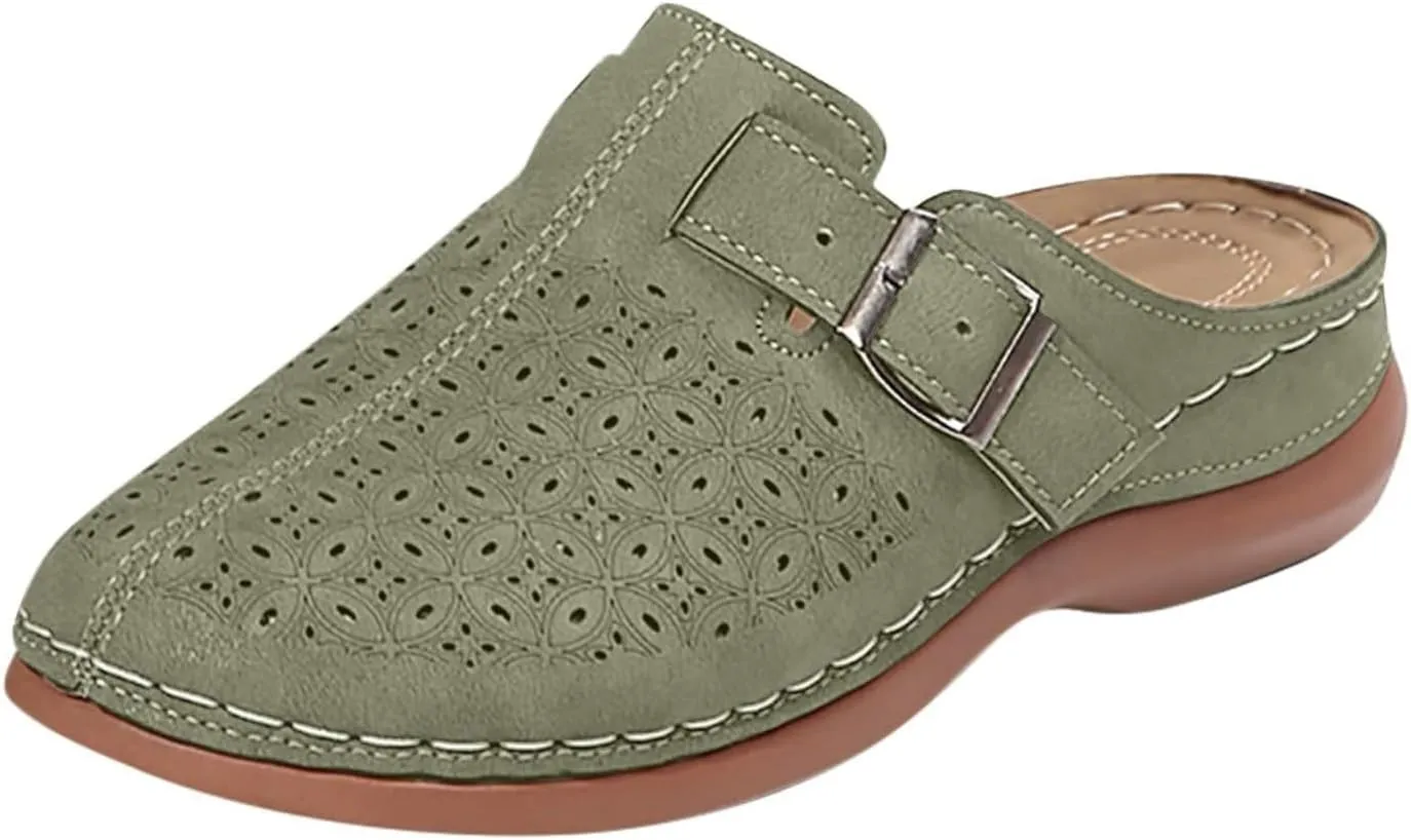 Clogs and Mules Shoes for Women Closed Toe Sandals Wide Width Comfortable Arch Support Backless Low Wedge Slip on Shoes Comfortable Womens Mule