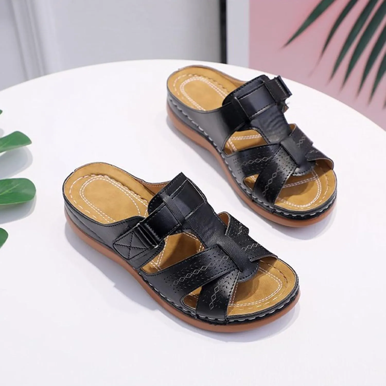 Comfortable Wedge Sandals for Women Open Toe Rubber Sole Slip On Summer Shoes Dressy Platform Walking Shoes