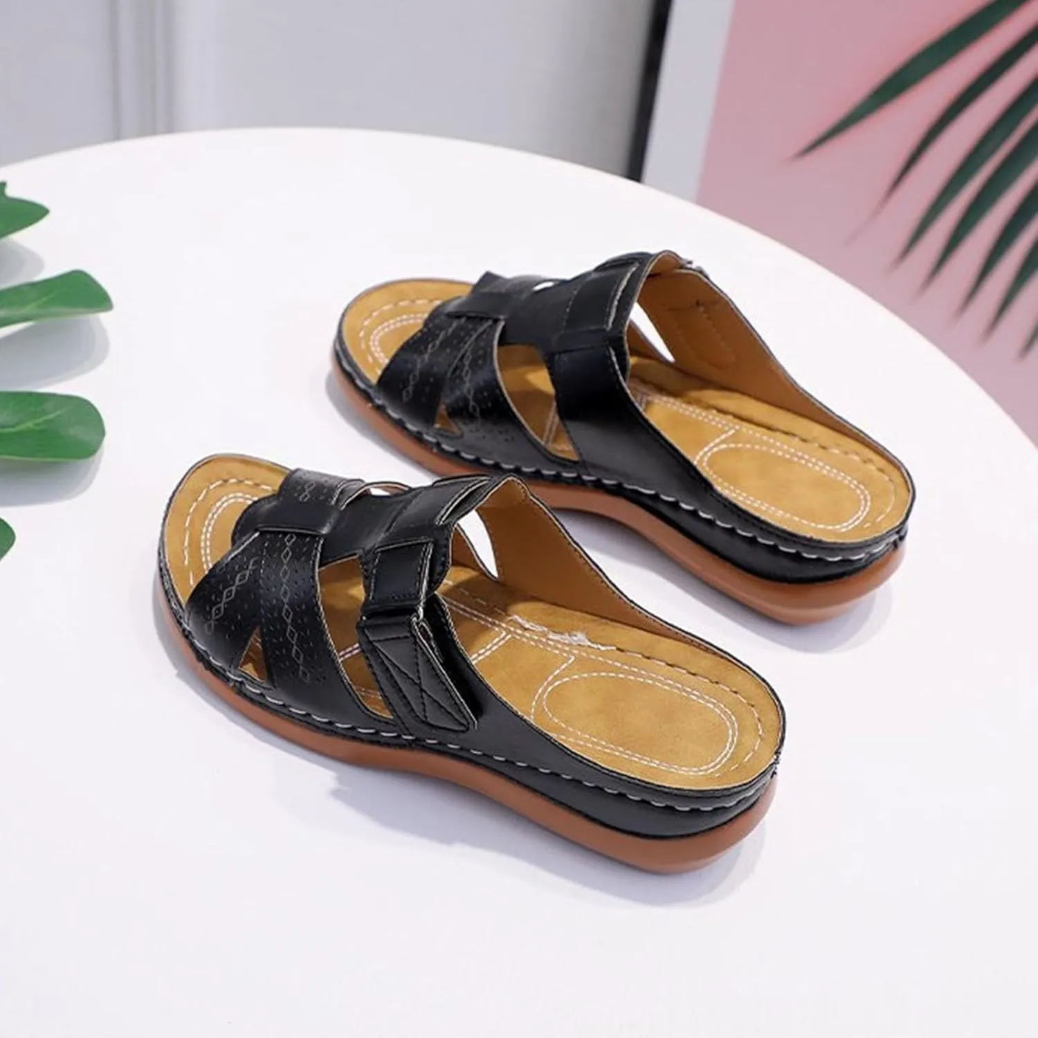 Comfortable Wedge Sandals for Women Open Toe Rubber Sole Slip On Summer Shoes Dressy Platform Walking Shoes