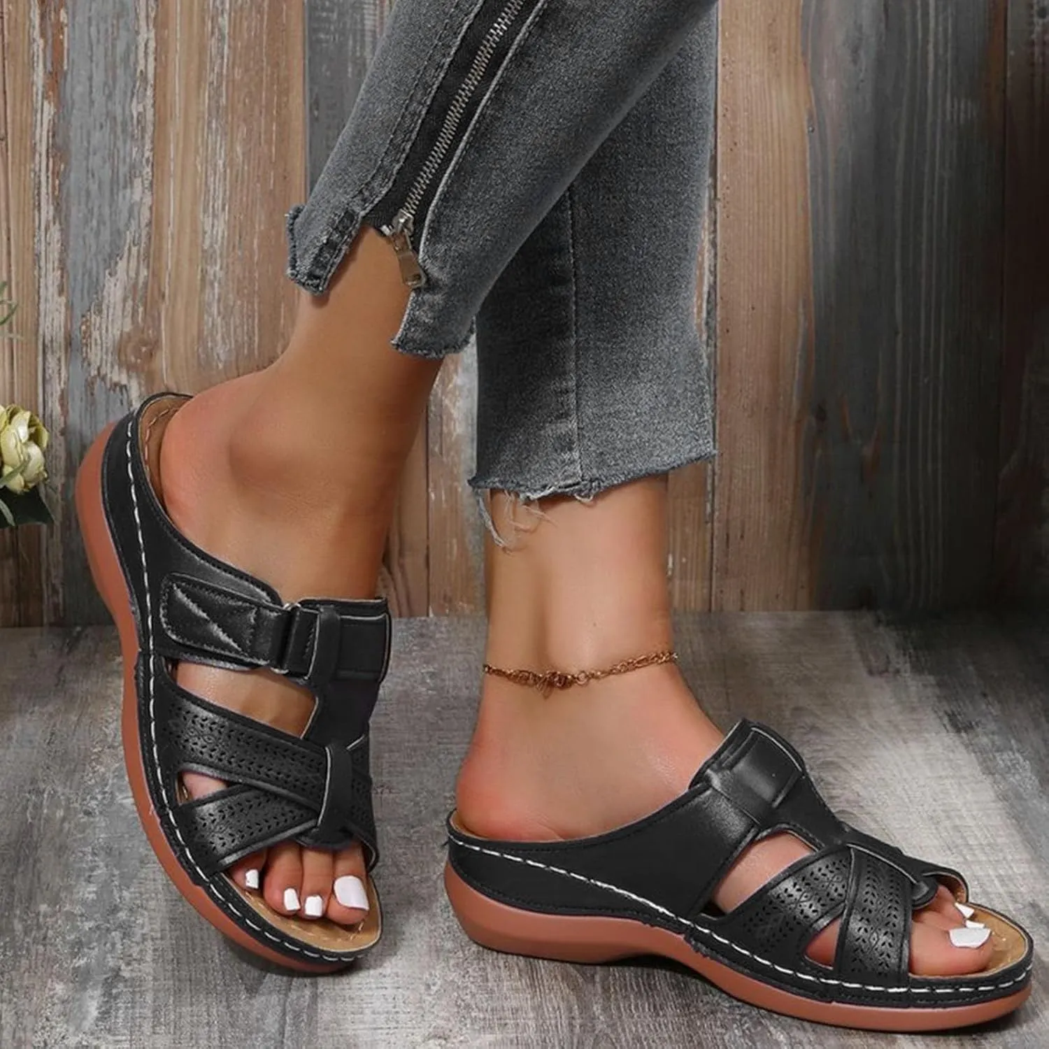 Comfortable Wedge Sandals for Women Open Toe Rubber Sole Slip On Summer Shoes Dressy Platform Walking Shoes