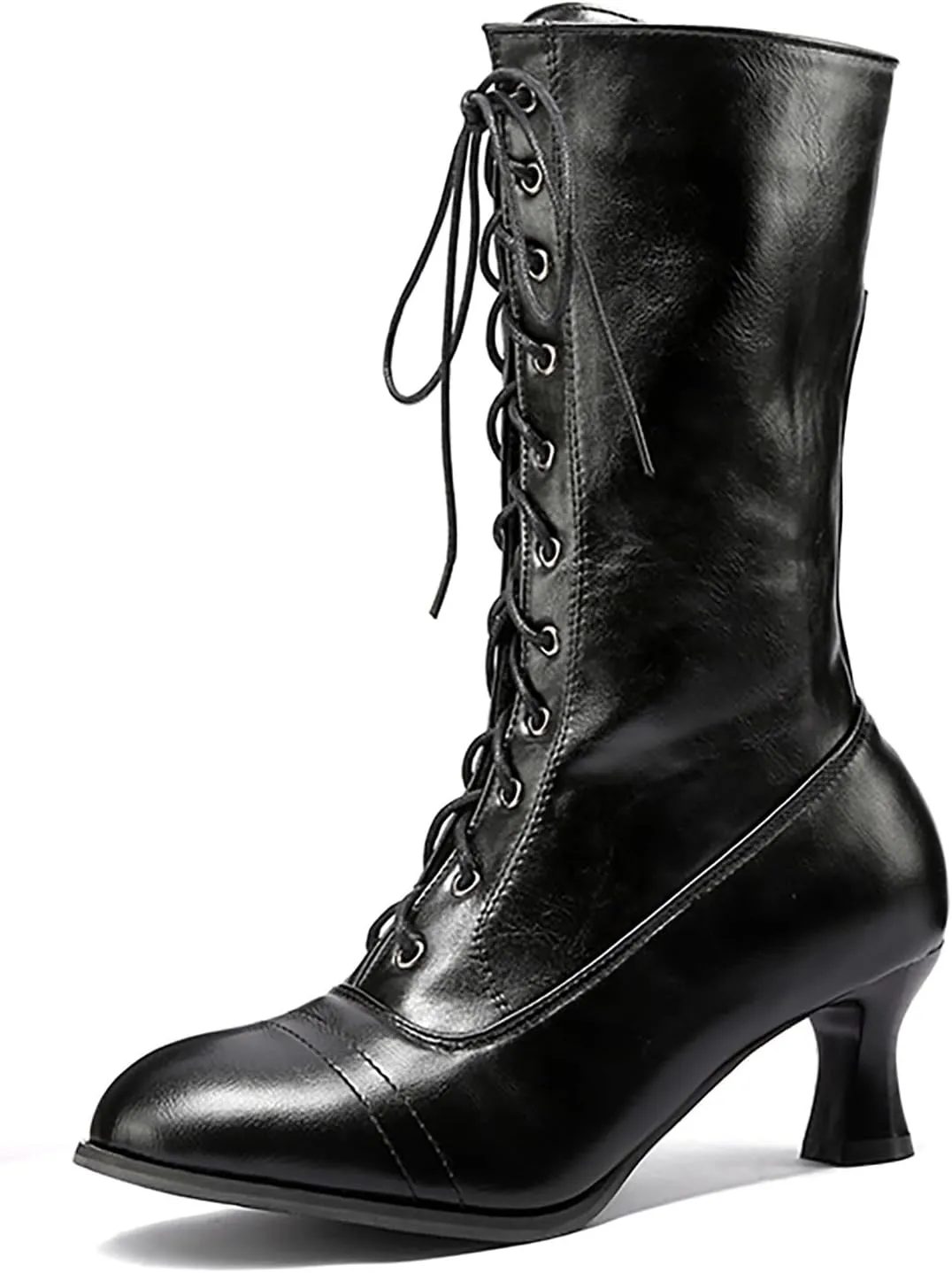 Cowboy Boots for Women 2024 Vintage Renaissance Mid Calf Boots Low Heel Lace Up Cowgirl Booties with Zipper