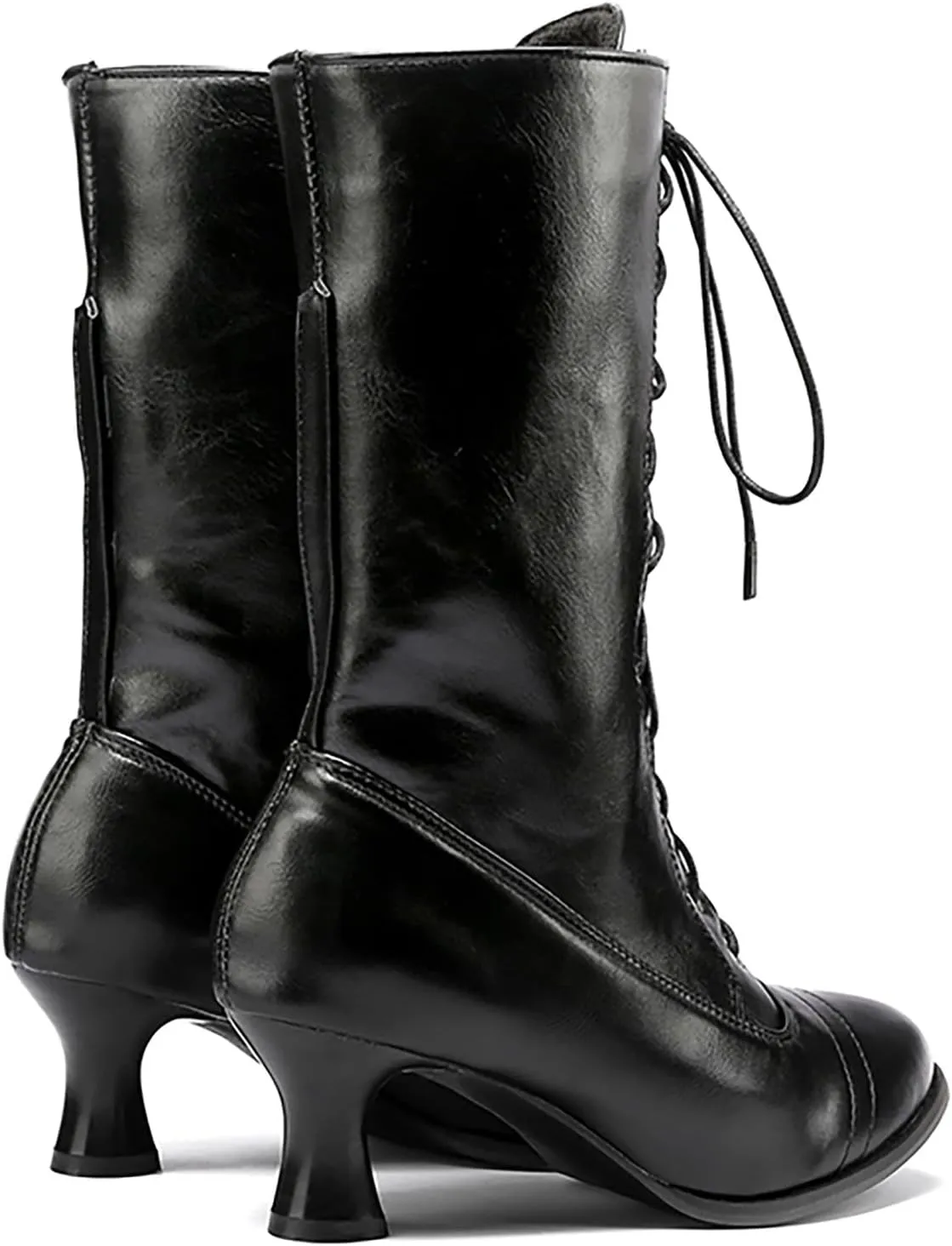 Cowboy Boots for Women 2024 Vintage Renaissance Mid Calf Boots Low Heel Lace Up Cowgirl Booties with Zipper