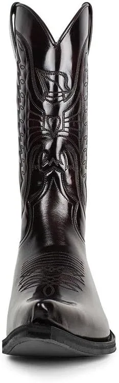 Cowboy Boots Men Boots Pointed Toe Vintage Square Toe Chunky Block Heel Pointed Mid-Calf Leather Western Boots