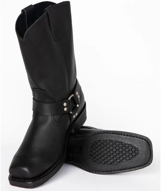 Cowboy Boots Men Western Boots Square Toe With Low Heel Non-Slip Wear-Resistant Heel Retro Work Boots Dress Shoes
