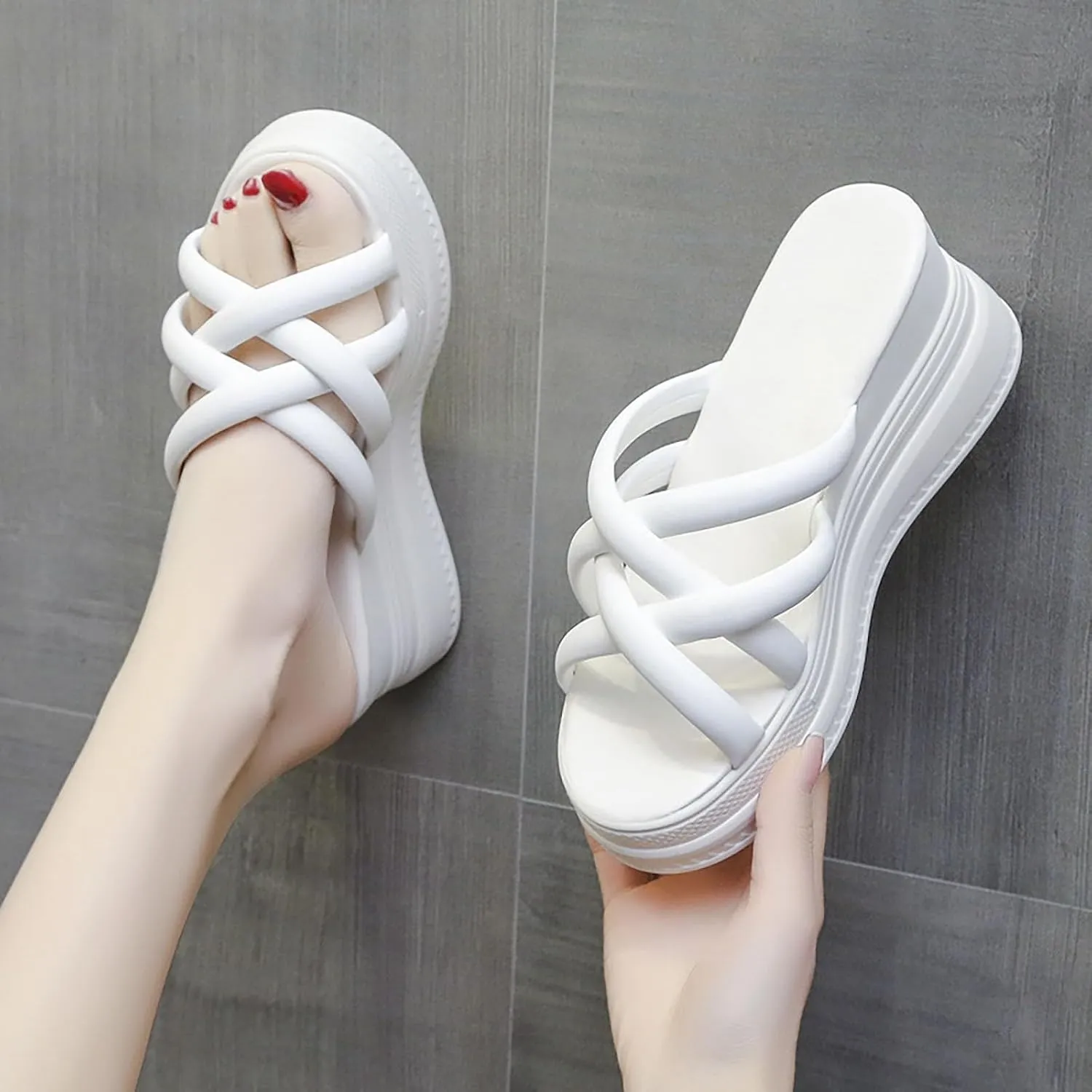 Dress Sandals for Women 2025 Soft Foam Platform Cross Stappy Open Toe Wedge Sandals Fashion Solid Color Summer Slippers