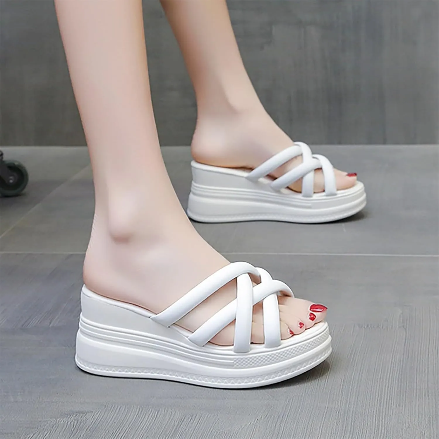 Dress Sandals for Women 2025 Soft Foam Platform Cross Stappy Open Toe Wedge Sandals Fashion Solid Color Summer Slippers