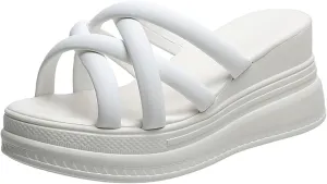 Dress Sandals for Women 2025 Soft Foam Platform Cross Stappy Open Toe Wedge Sandals Fashion Solid Color Summer Slippers