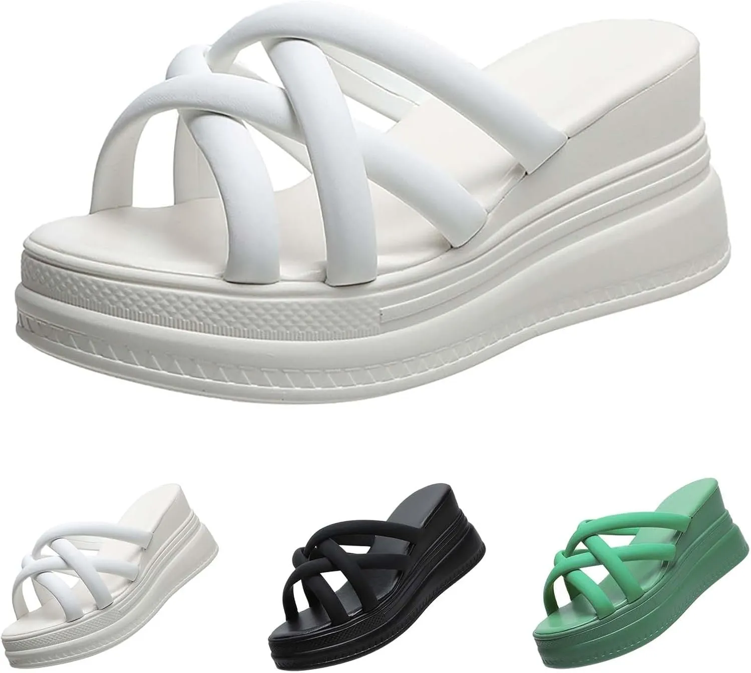 Dress Sandals for Women 2025 Soft Foam Platform Cross Stappy Open Toe Wedge Sandals Fashion Solid Color Summer Slippers