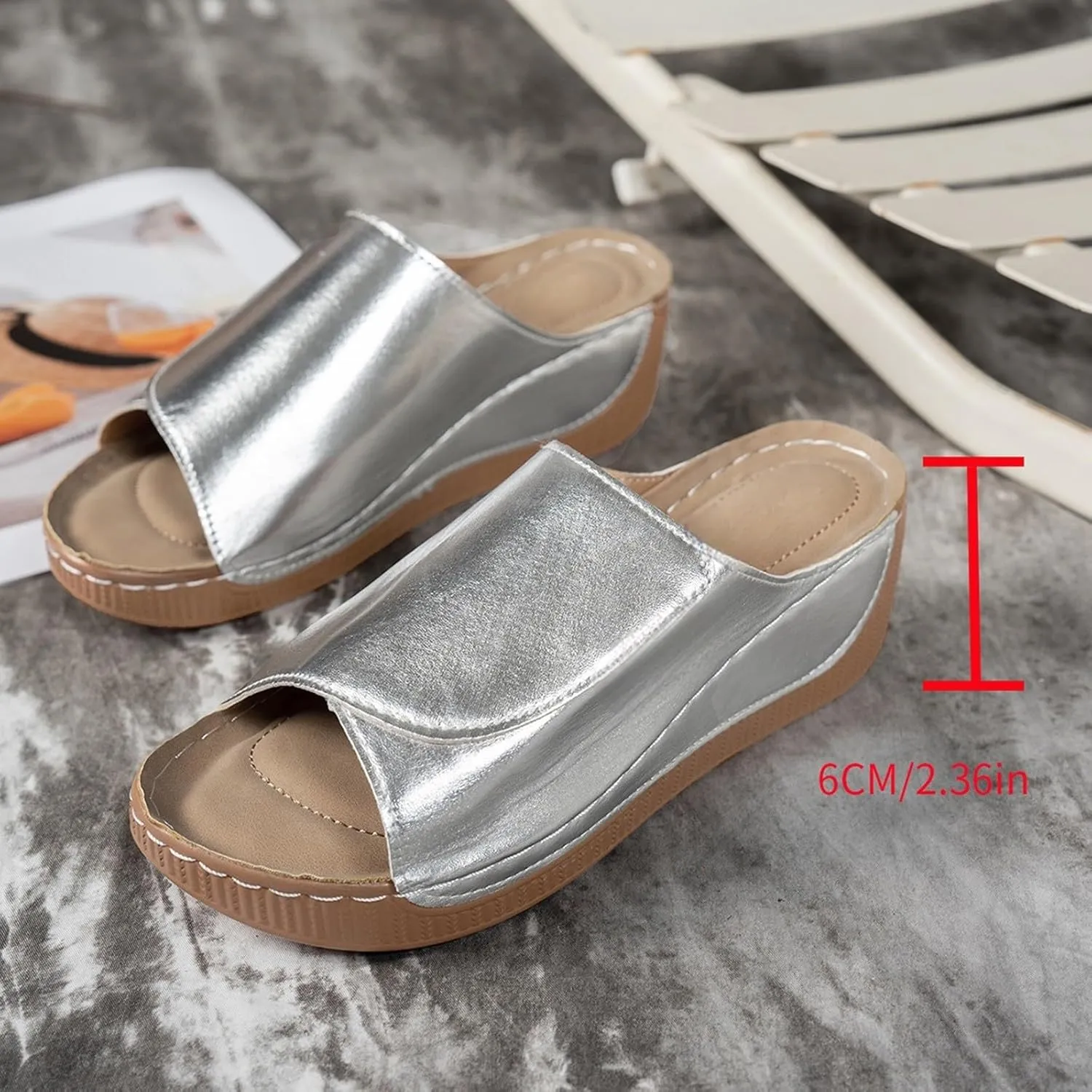 Dressy Wedge Sandals for Women Open Toe Platform Slip On Wedges Shoes Fashion Sparkly Leather Party Prom Sandals