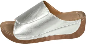 Dressy Wedge Sandals for Women Open Toe Platform Slip On Wedges Shoes Fashion Sparkly Leather Party Prom Sandals