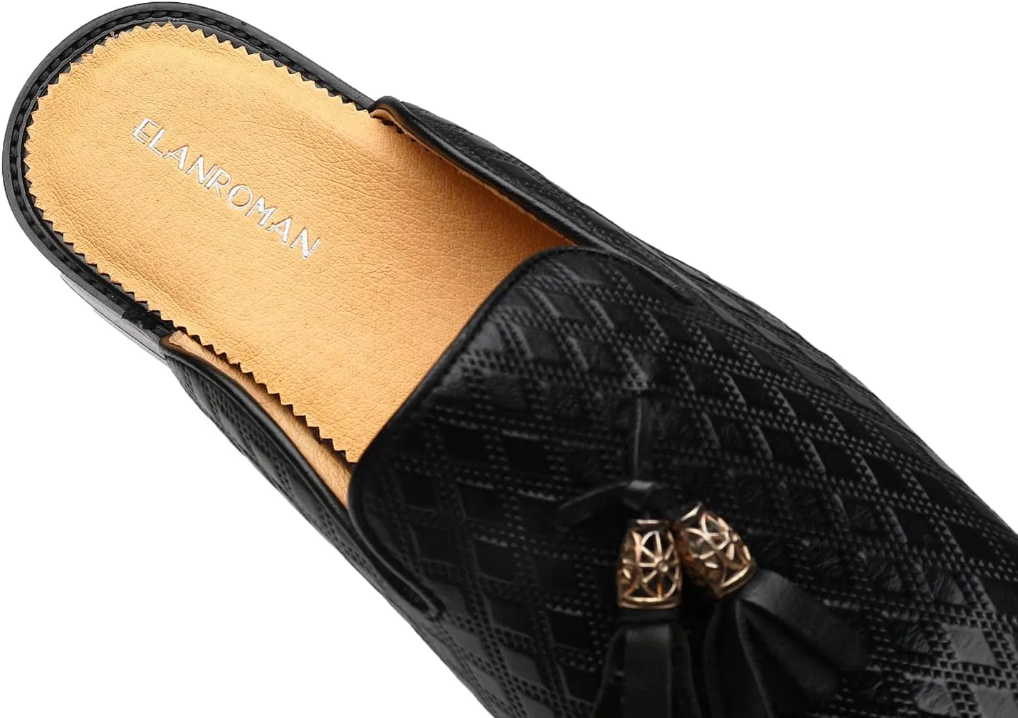ELANROMAN Men's Backless Loafers Black Genuine Leather Mules Slippers Slip on Shoes