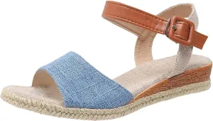 Espadrille Sandals for Women Ankle Strap Open Toe Low Platform Wedges Shoes Summer Fashion Dressy Beach Shoes
