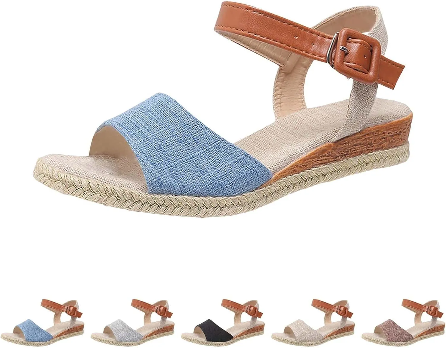 Espadrille Sandals for Women Ankle Strap Open Toe Low Platform Wedges Shoes Summer Fashion Dressy Beach Shoes