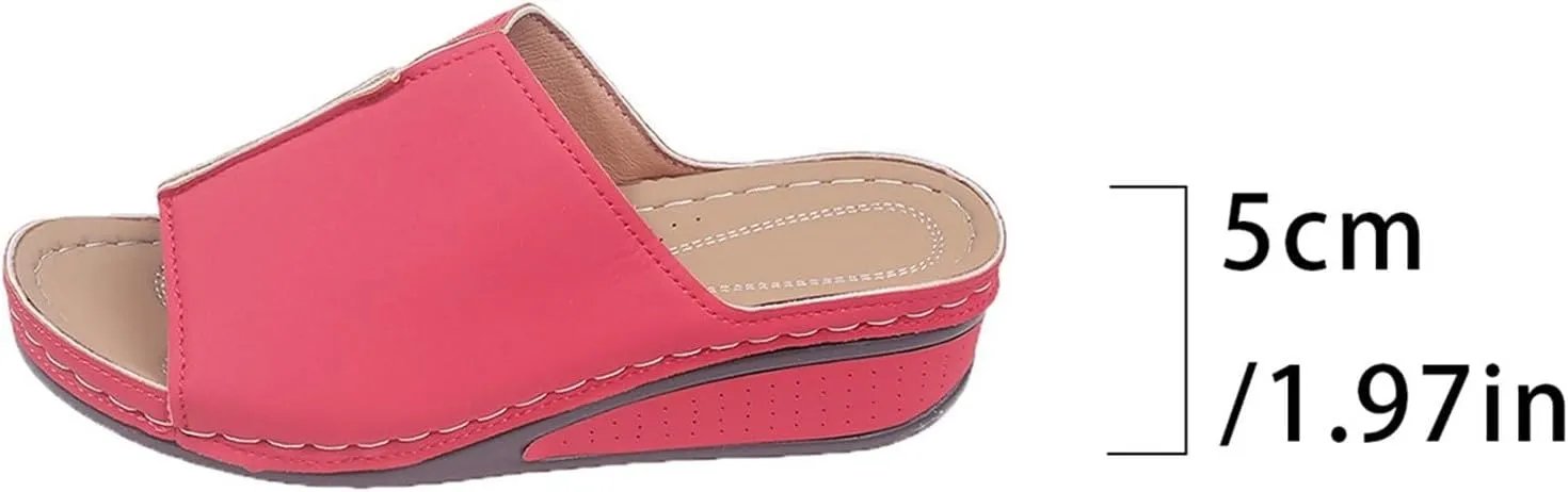 Espadrille Wedge Sandals for Women Open Toe Slip On Platform PU Leather Slippers Casual Non Slip Summer Beach Shoes