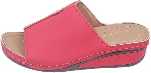 Espadrille Wedge Sandals for Women Open Toe Slip On Platform PU Leather Slippers Casual Non Slip Summer Beach Shoes