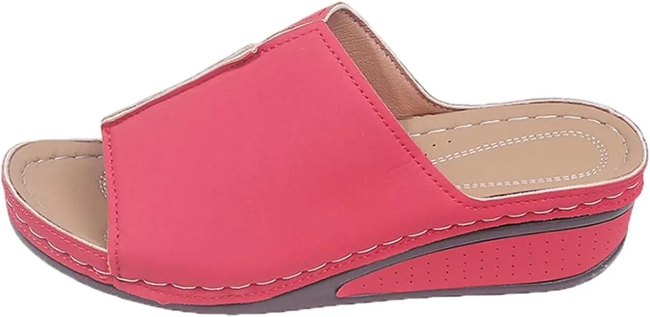 Espadrille Wedge Sandals for Women Open Toe Slip On Platform PU Leather Slippers Casual Non Slip Summer Beach Shoes