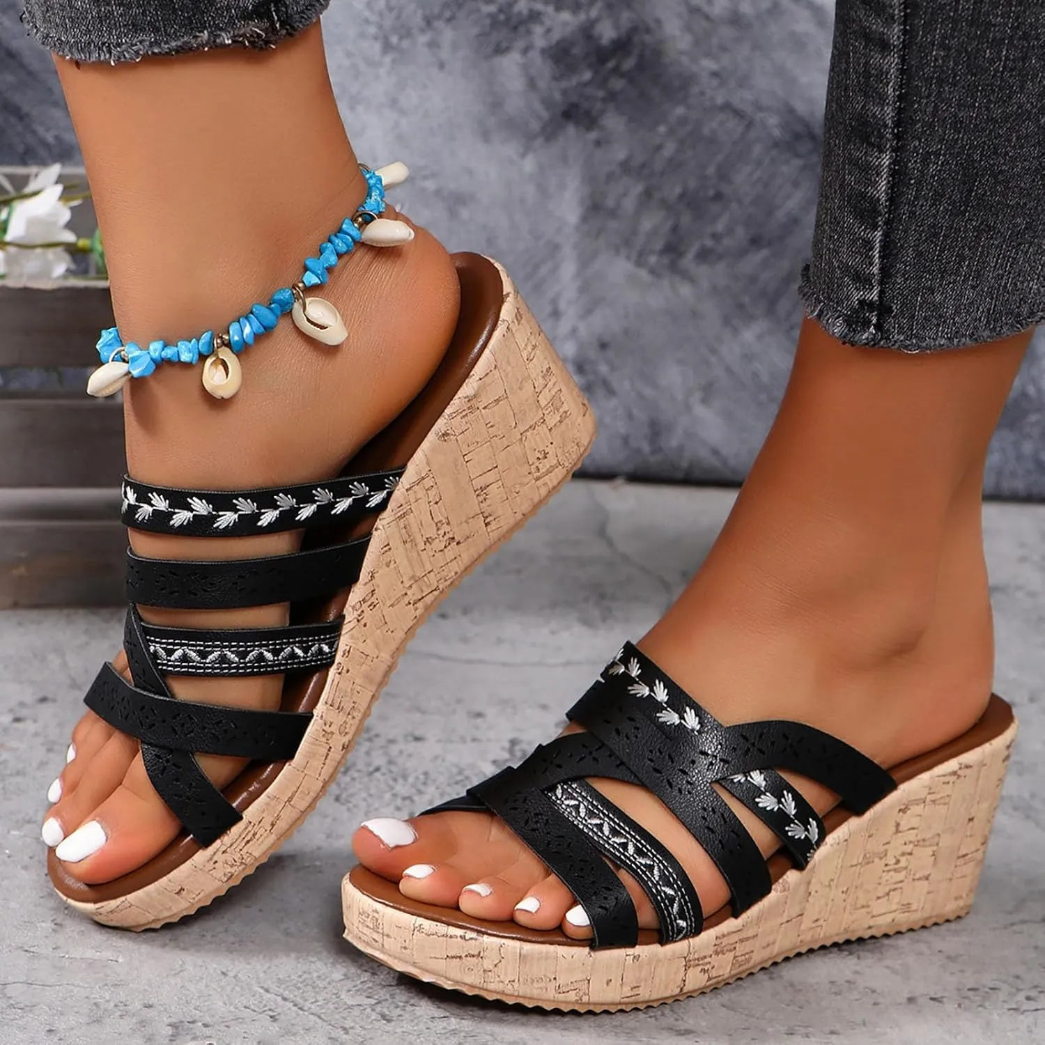 Fashion Sandals for Women 2025 Slip On Open Toe Non Slip Summer Wedge Shoes Casual Comfort Walking Espadrilles Wedge
