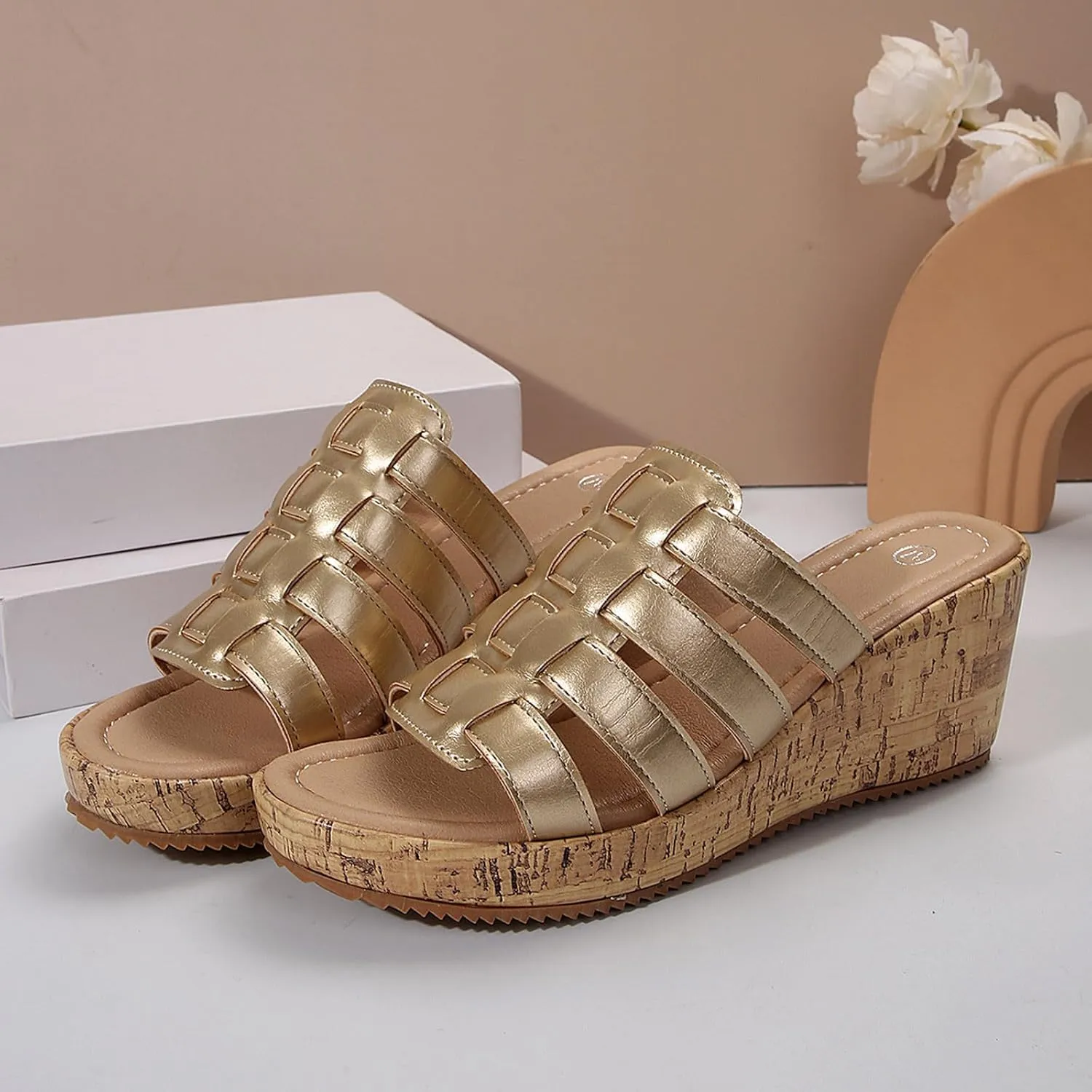 Fashion Wedge Sandals for Women Arch Support Slides Sandals Walking Shoes
