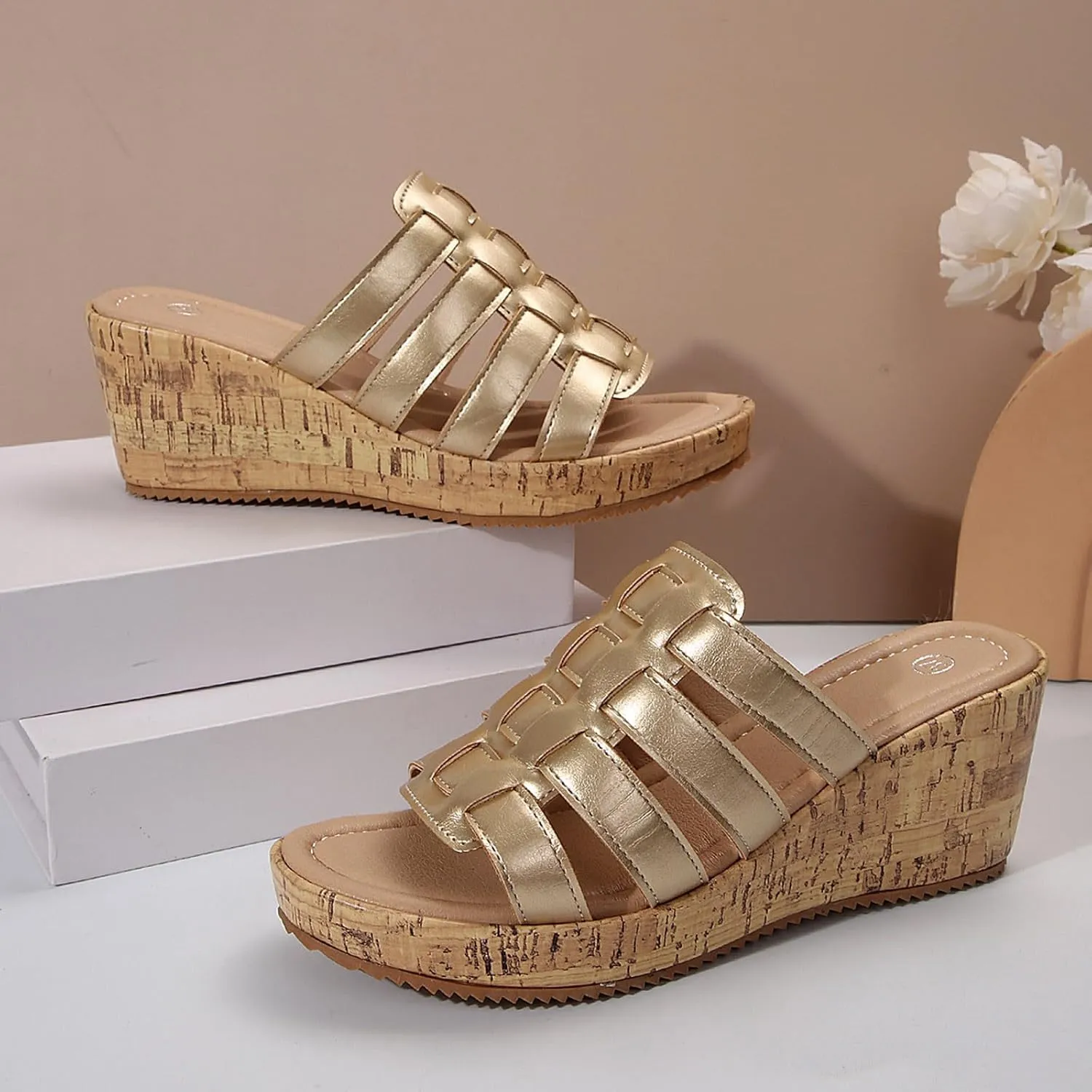 Fashion Wedge Sandals for Women Arch Support Slides Sandals Walking Shoes