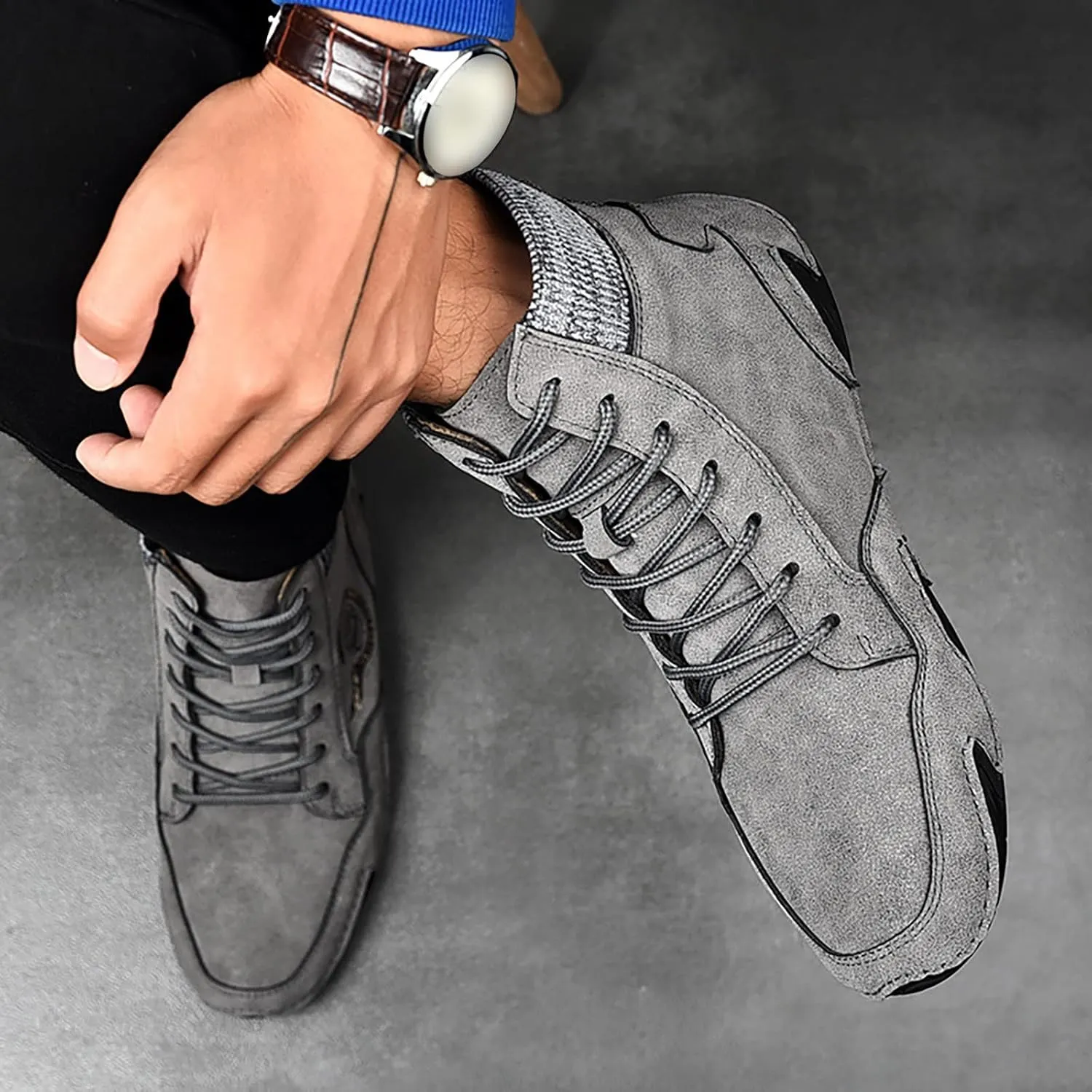 Fit Sneaker Men's Casual Shoes Korean Version High Top Shoes Round Toe Breathable Daily Mens Sneaker Slippers Size 12