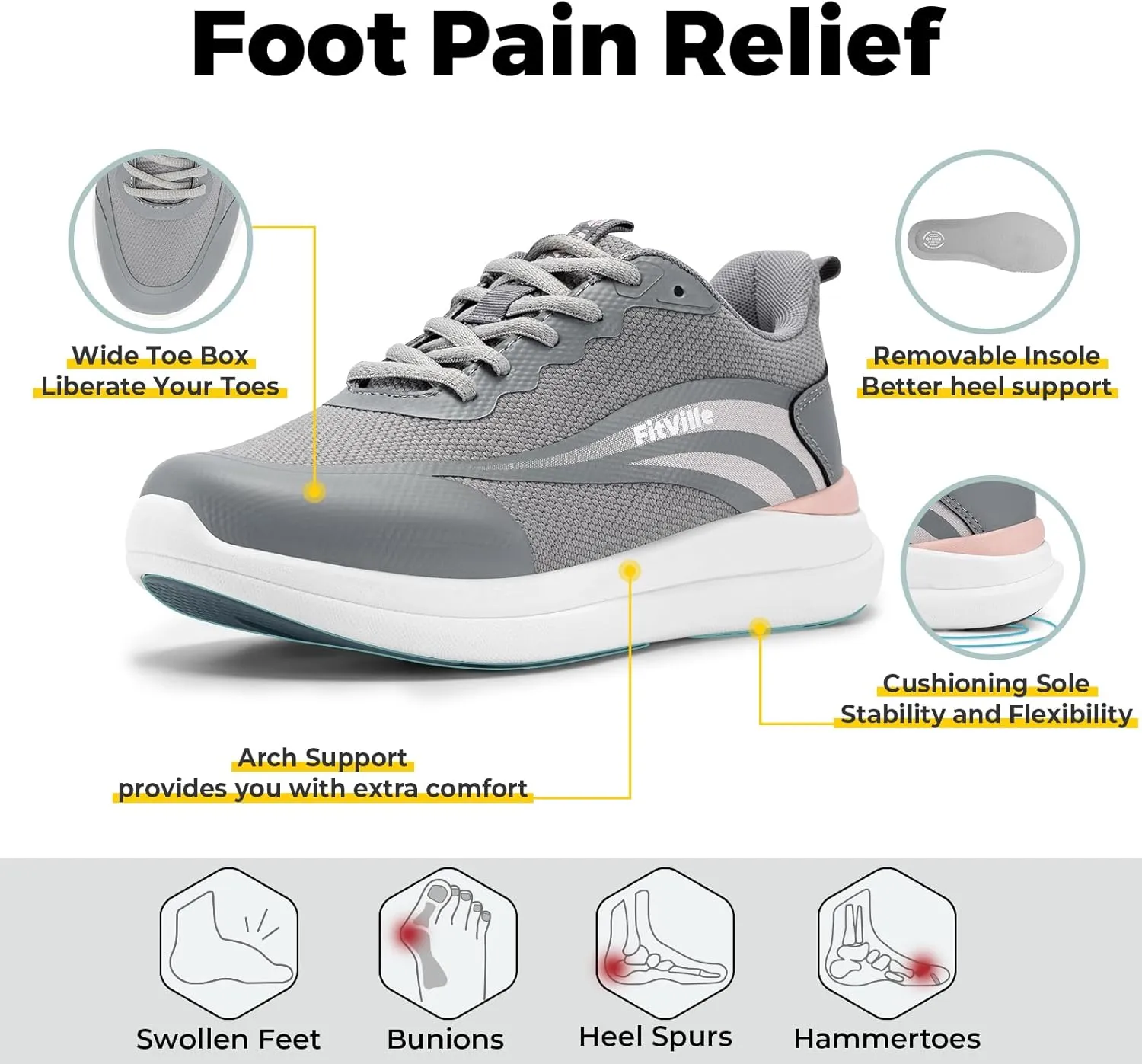 FitVille Wide Width Sneakers for Women Extra Wide Cross Training Shoes Athletic Shoes Workout Gym Shoes with Arch Support