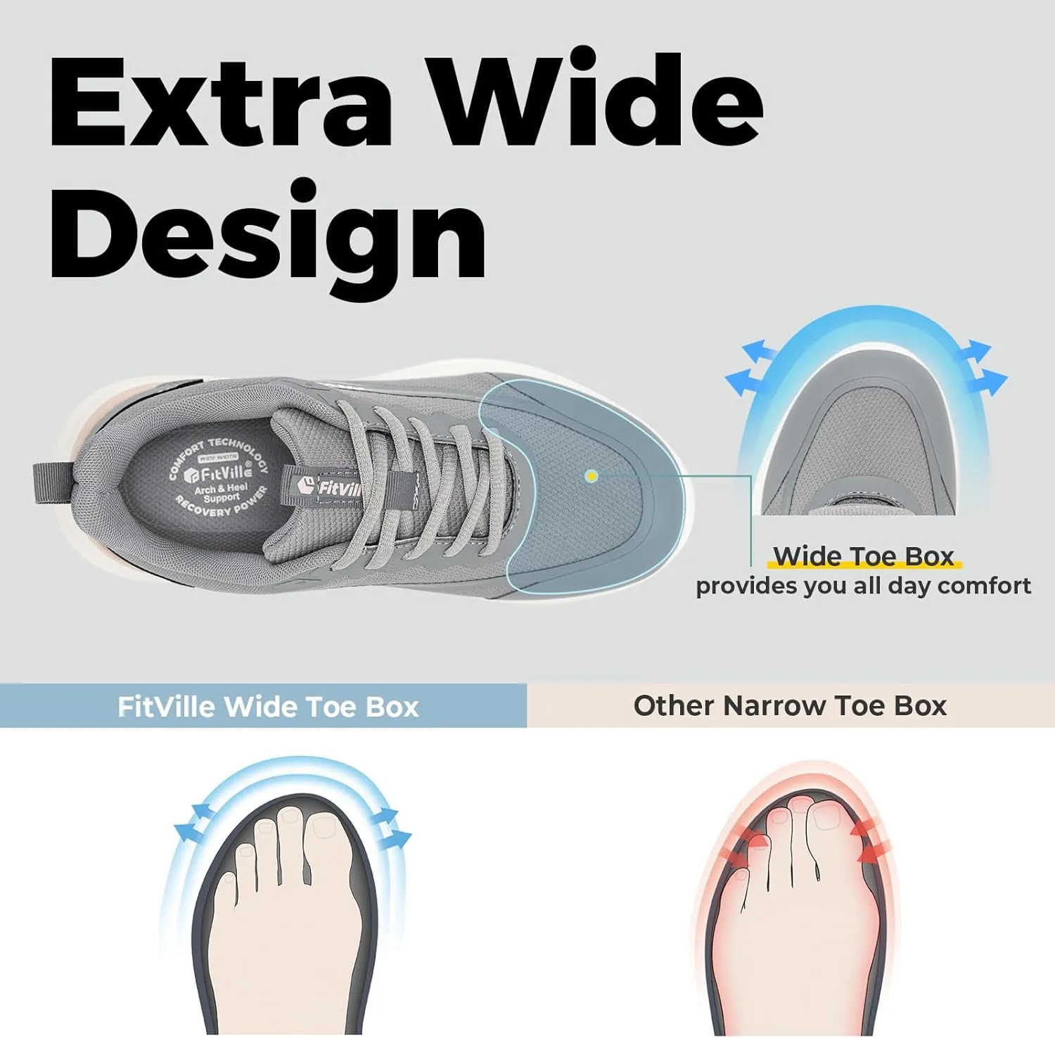 FitVille Wide Width Sneakers for Women Extra Wide Cross Training Shoes Athletic Shoes Workout Gym Shoes with Arch Support