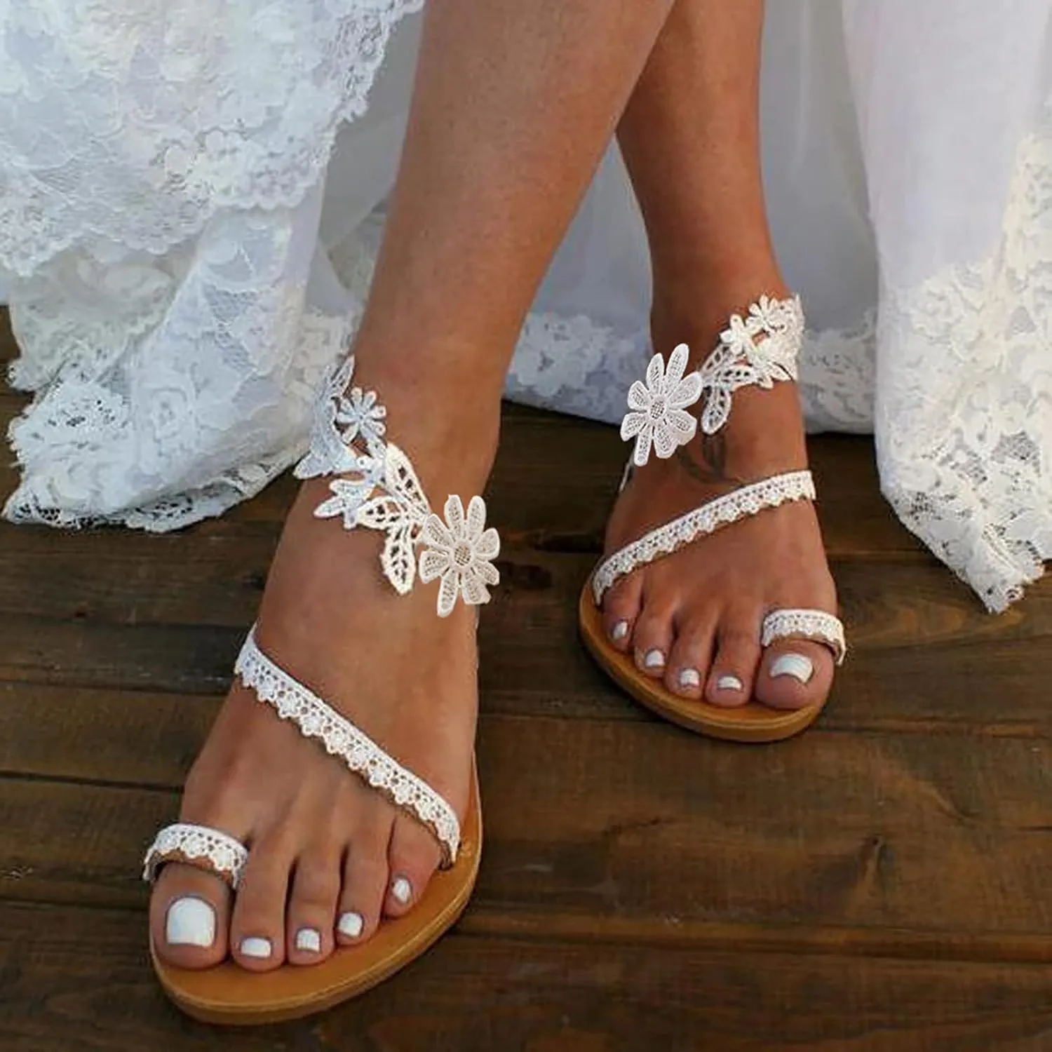 Flat Sandals for Women Dressy Summer Beaded Flip-Flop Bohemia Bling Rhinestone Thong Sandals Roman Shoes with Ankle Strap