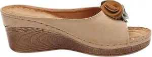 Floral Sandals for Women Comfort Platform Slip On Low Heel Wedges Summer Open Toe Slippers for Beach Vacation Wear