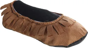 Fortune Teller Adult Brown Indian Moccasins - Faux Suede Shoes with Elastic Band, Anti-Slip Sole, Fringe