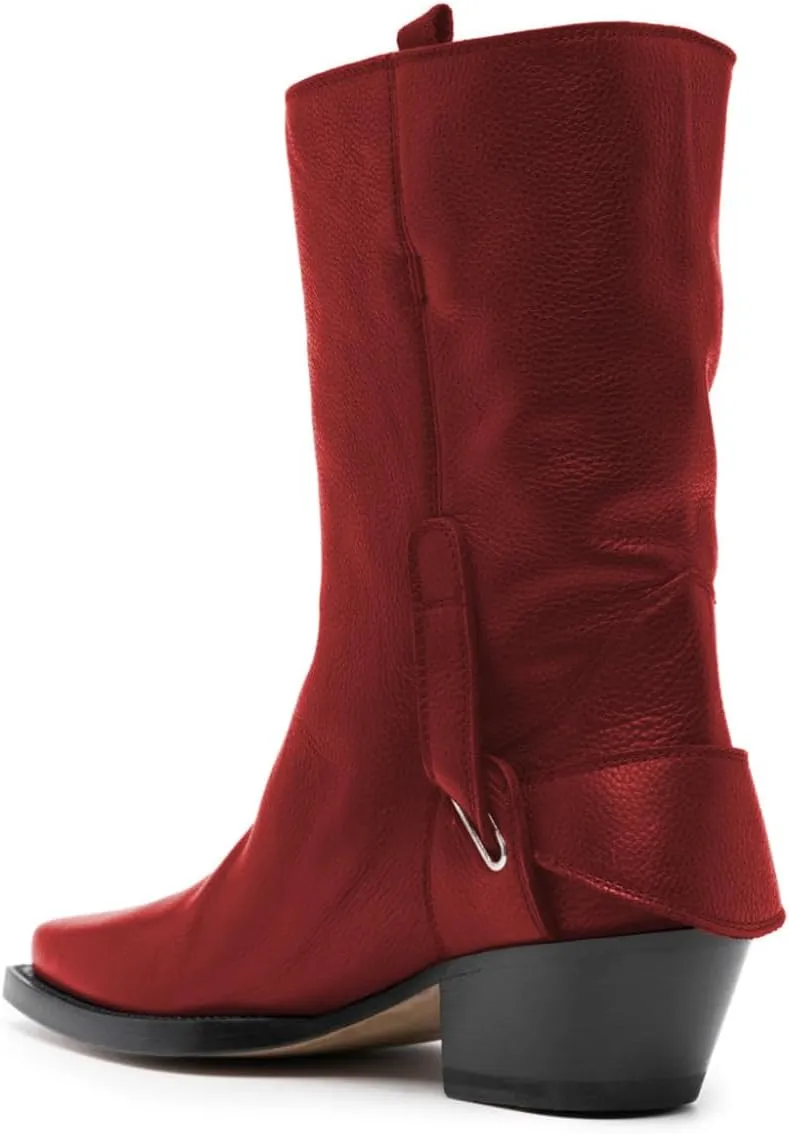 FOWT Women Mid Calf Boots Stacked Chunky Mid Heel Closed Toe Stretch Pull On Fashion Western Dressy Booties Size 4-16 US