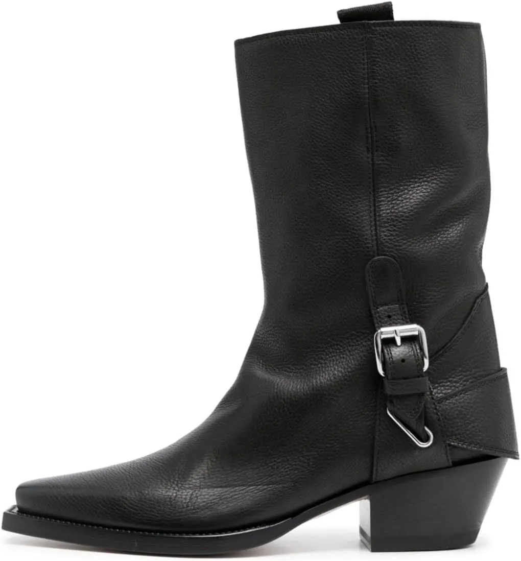 FOWT Women Mid Calf Boots Stacked Chunky Mid Heel Closed Toe Stretch Pull On Fashion Western Dressy Booties Size 4-16 US