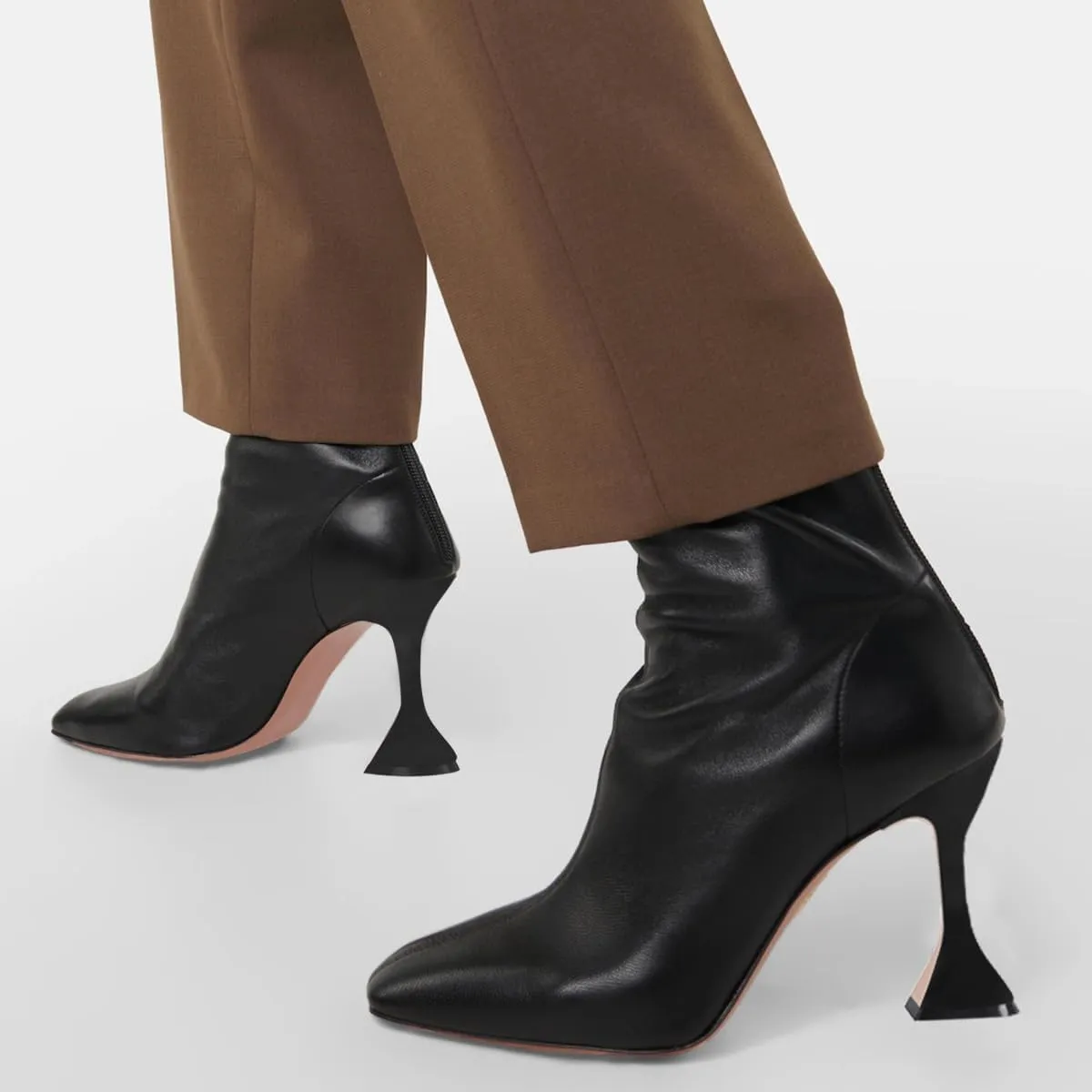 FOWT Women Square Toe Stretchy Mid Calf Boots Flared High Heel Short Booties Back Zipper Formal Dress Parties Street Shoes Size 4-16 US