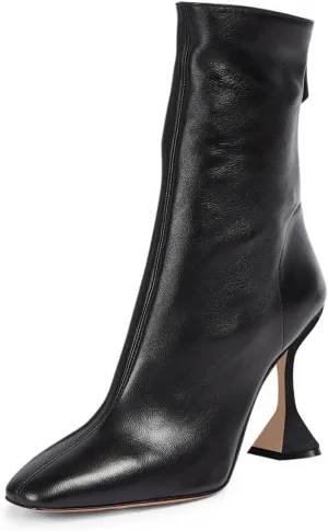 FOWT Women Square Toe Stretchy Mid Calf Boots Flared High Heel Short Booties Back Zipper Formal Dress Parties Street Shoes Size 4-16 US