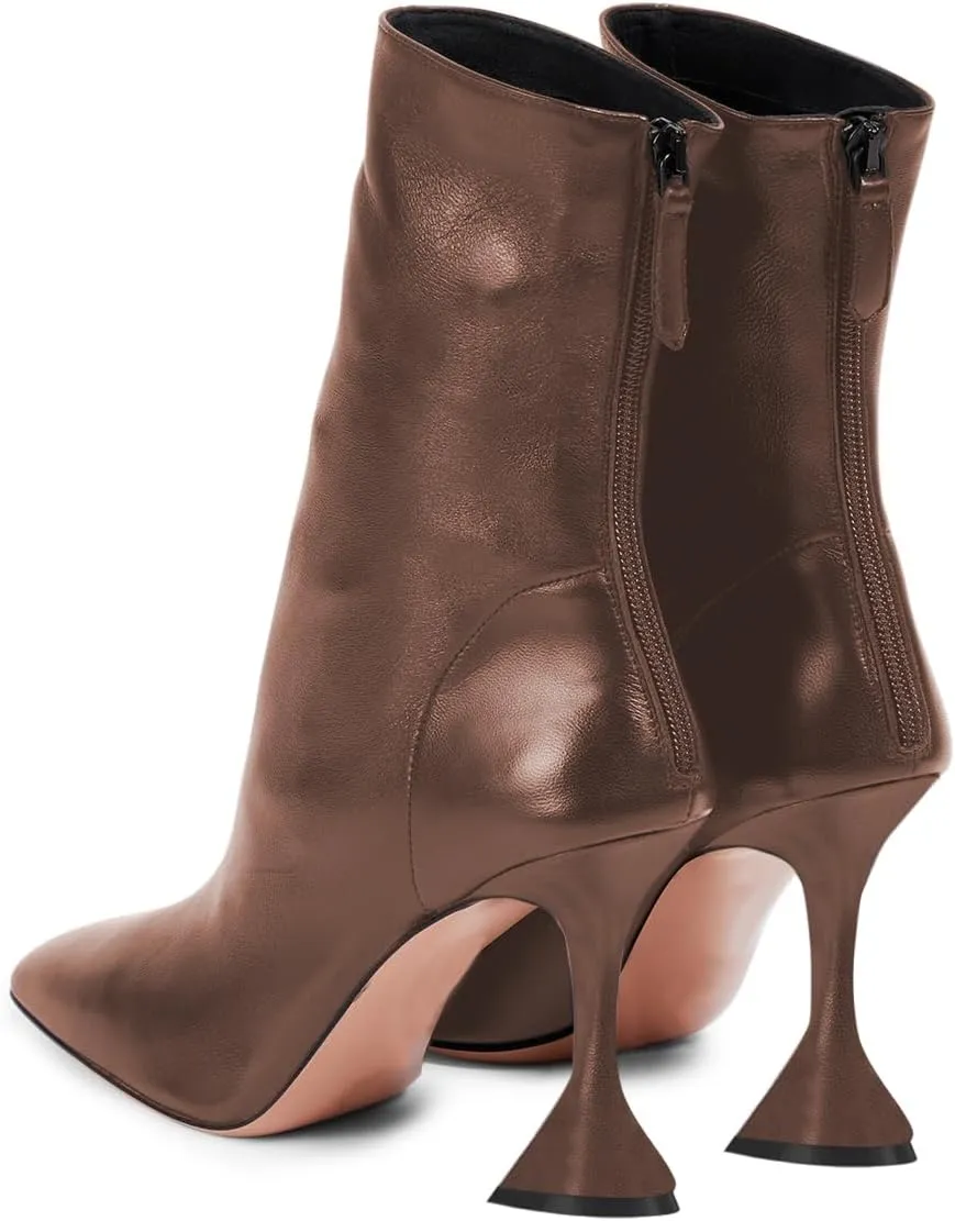 FOWT Women Square Toe Stretchy Mid Calf Boots Flared High Heel Short Booties Back Zipper Formal Dress Parties Street Shoes Size 4-16 US