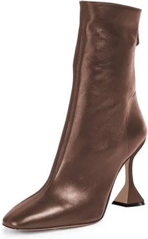FOWT Women Square Toe Stretchy Mid Calf Boots Flared High Heel Short Booties Back Zipper Formal Dress Parties Street Shoes Size 4-16 US
