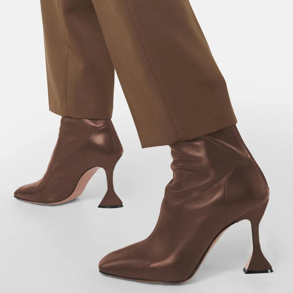FOWT Women Square Toe Stretchy Mid Calf Boots Flared High Heel Short Booties Back Zipper Formal Dress Parties Street Shoes Size 4-16 US