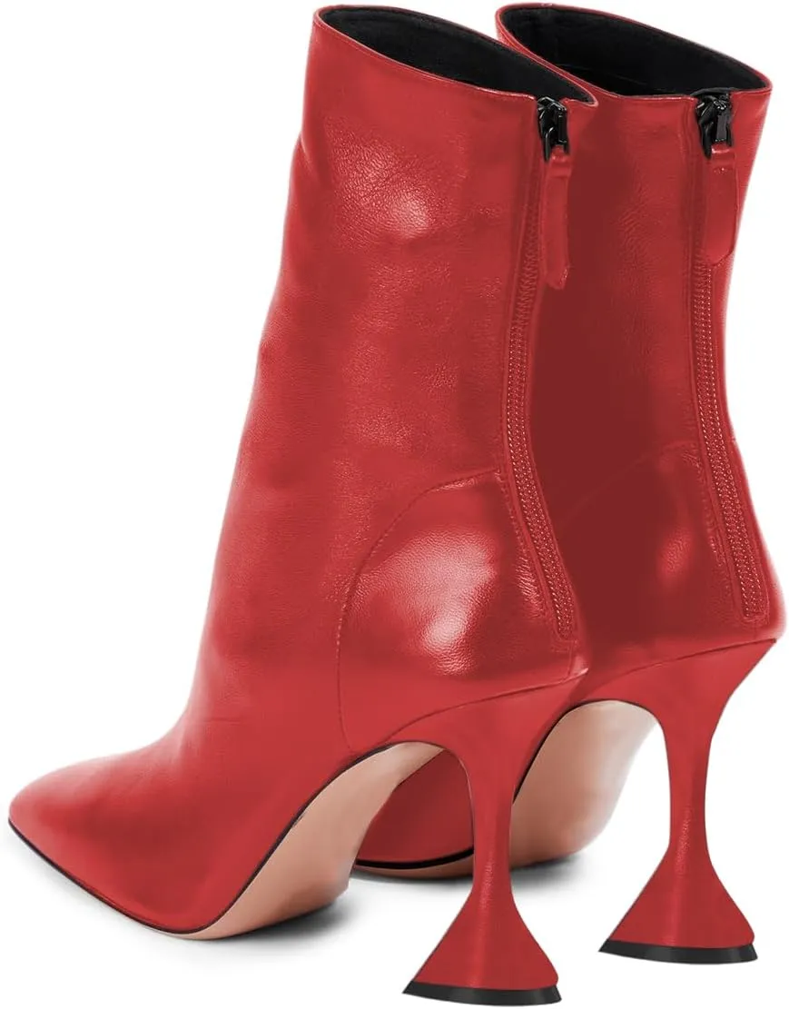 FOWT Women Square Toe Stretchy Mid Calf Boots Flared High Heel Short Booties Back Zipper Formal Dress Parties Street Shoes Size 4-16 US