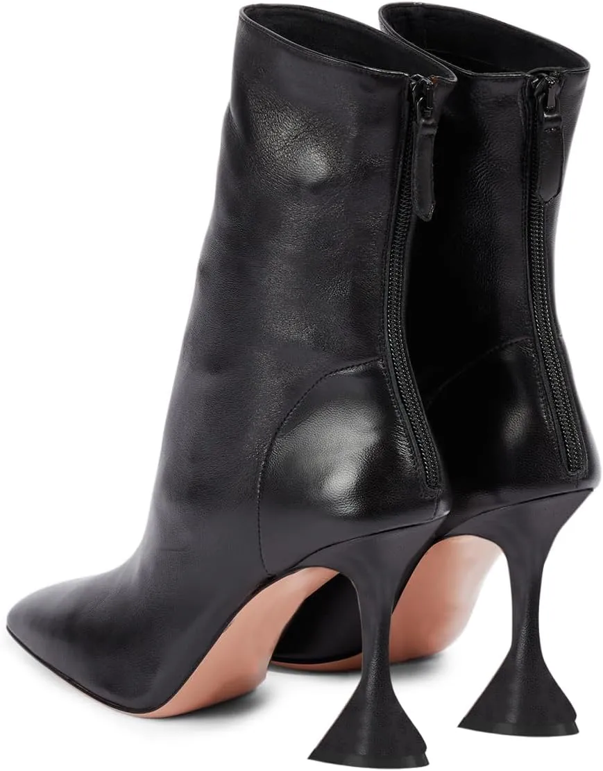 FOWT Women Square Toe Stretchy Mid Calf Boots Flared High Heel Short Booties Back Zipper Formal Dress Parties Street Shoes Size 4-16 US