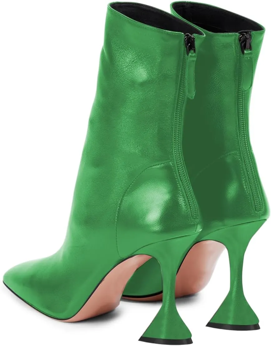 FOWT Women Square Toe Stretchy Mid Calf Boots Flared High Heel Short Booties Back Zipper Formal Dress Parties Street Shoes Size 4-16 US