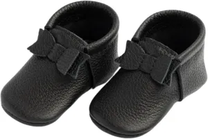 Freshly Picked First Pair Bow Moccasins for Infant Girls - Leather Baby Moccasins - Soft Sole, Barefoot Shoes