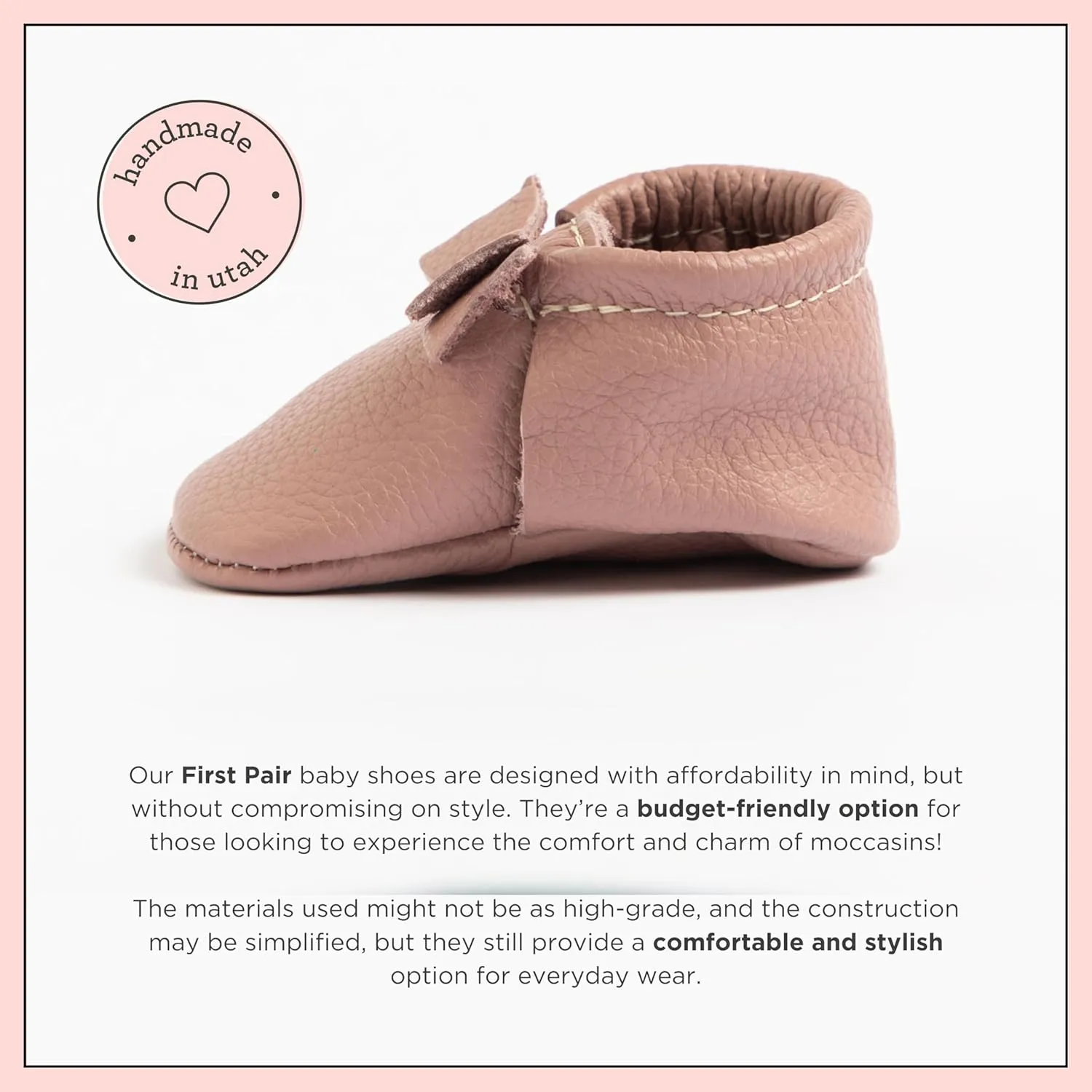 Freshly Picked First Pair Bow Moccasins for Infant Girls - Leather Baby Moccasins - Soft Sole, Barefoot Shoes