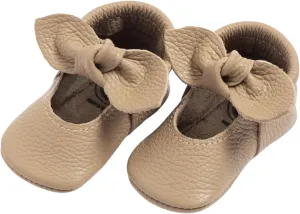 Freshly Picked First Pair Knotted Bow Baby Girl Leather Moccasins - Soft Sole Baby Shoes, Infant Shoes