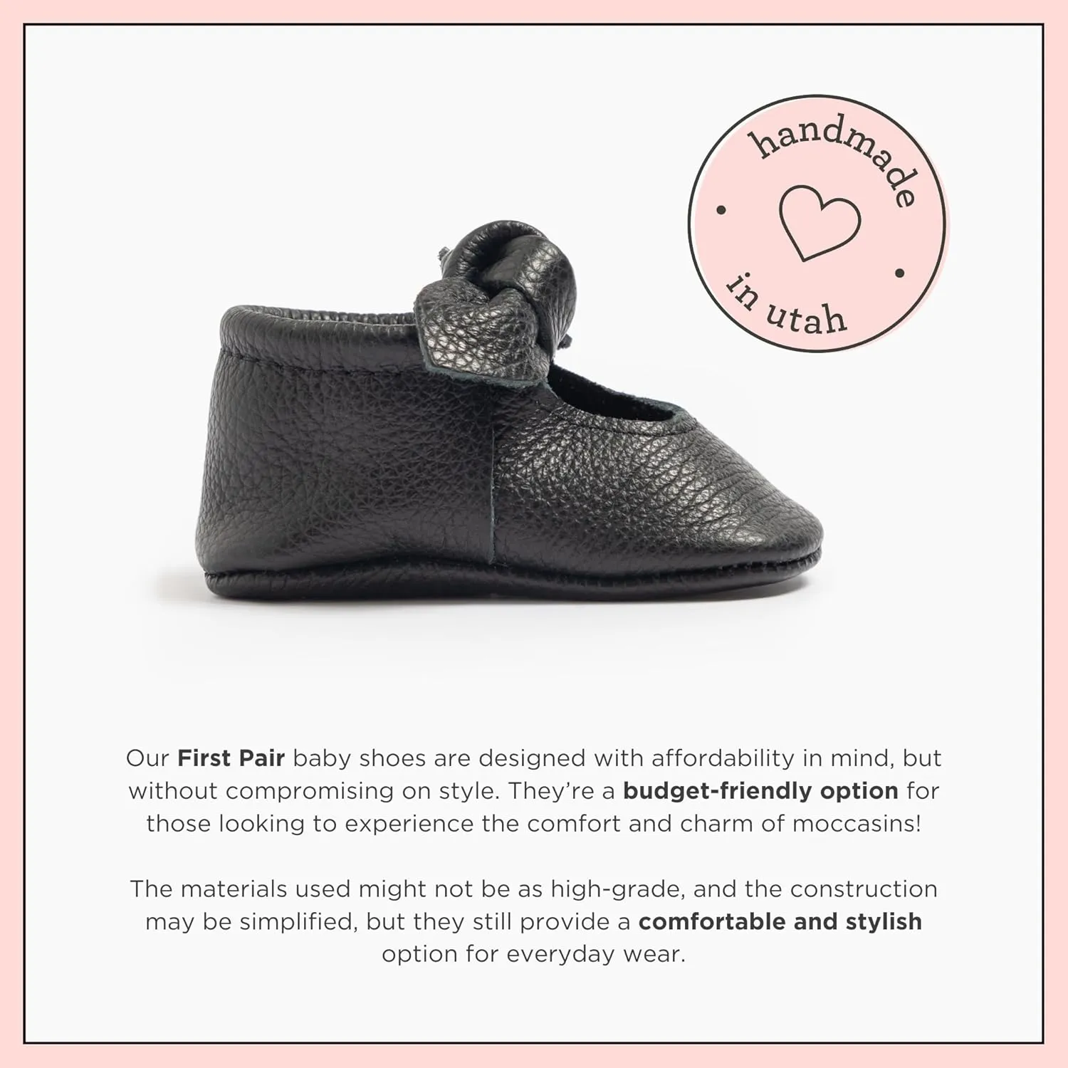 Freshly Picked First Pair Knotted Bow Baby Girl Leather Moccasins - Soft Sole Baby Shoes, Infant Shoes