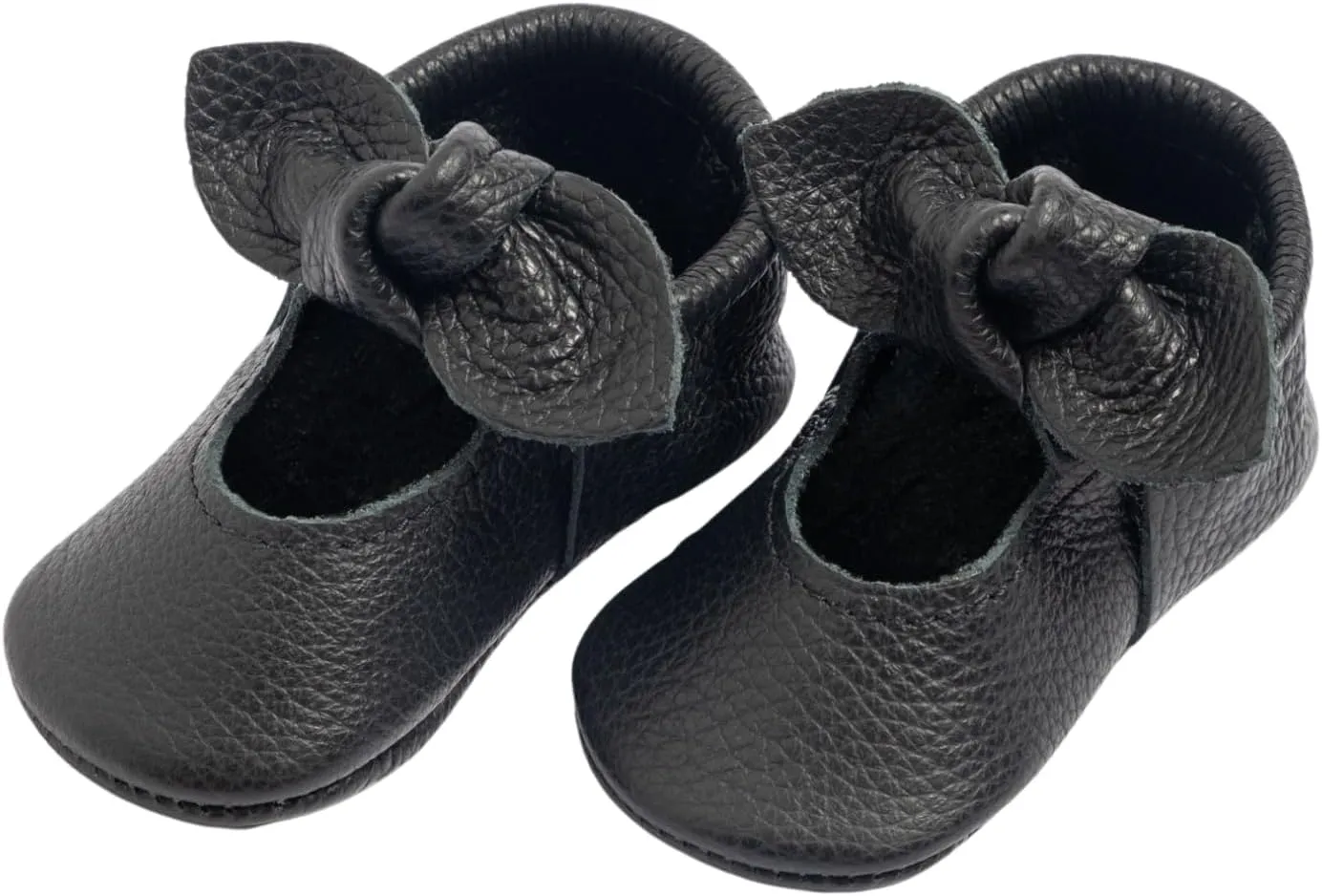 Freshly Picked First Pair Knotted Bow Baby Girl Leather Moccasins - Soft Sole Baby Shoes, Infant Shoes