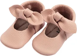 Freshly Picked First Pair Knotted Bow Baby Girl Leather Moccasins - Soft Sole Baby Shoes, Infant Shoes