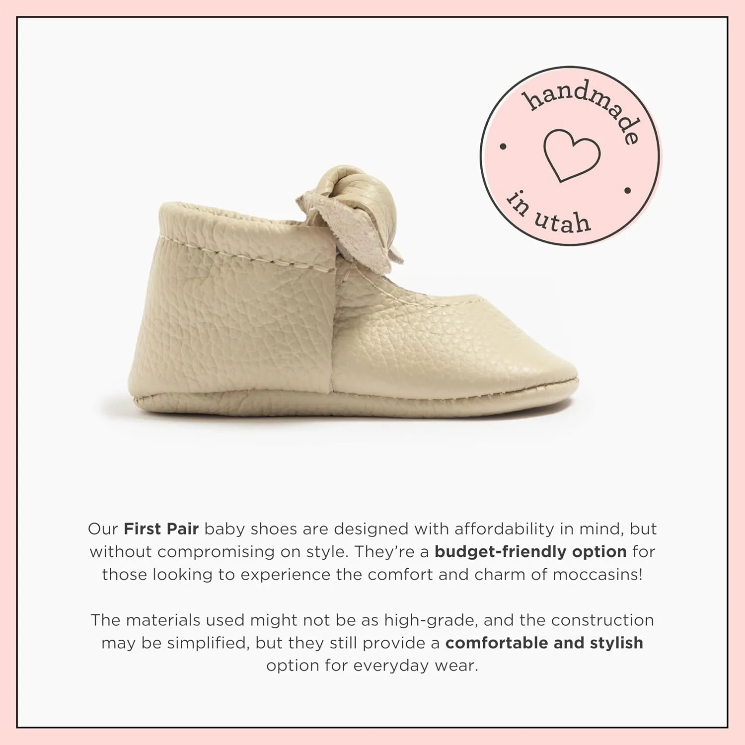 Freshly Picked First Pair Knotted Bow Baby Girl Leather Moccasins - Soft Sole Baby Shoes, Infant Shoes