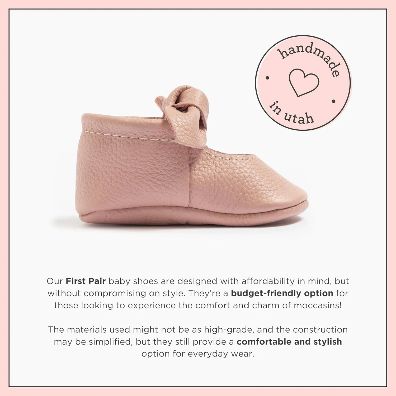 Freshly Picked First Pair Knotted Bow Baby Girl Leather Moccasins - Soft Sole Baby Shoes, Infant Shoes