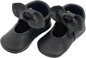 Freshly Picked First Pair Knotted Bow Baby Girl Leather Moccasins - Soft Sole Baby Shoes, Infant Shoes
