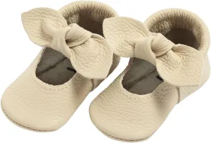 Freshly Picked First Pair Knotted Bow Baby Girl Leather Moccasins - Soft Sole Baby Shoes, Infant Shoes