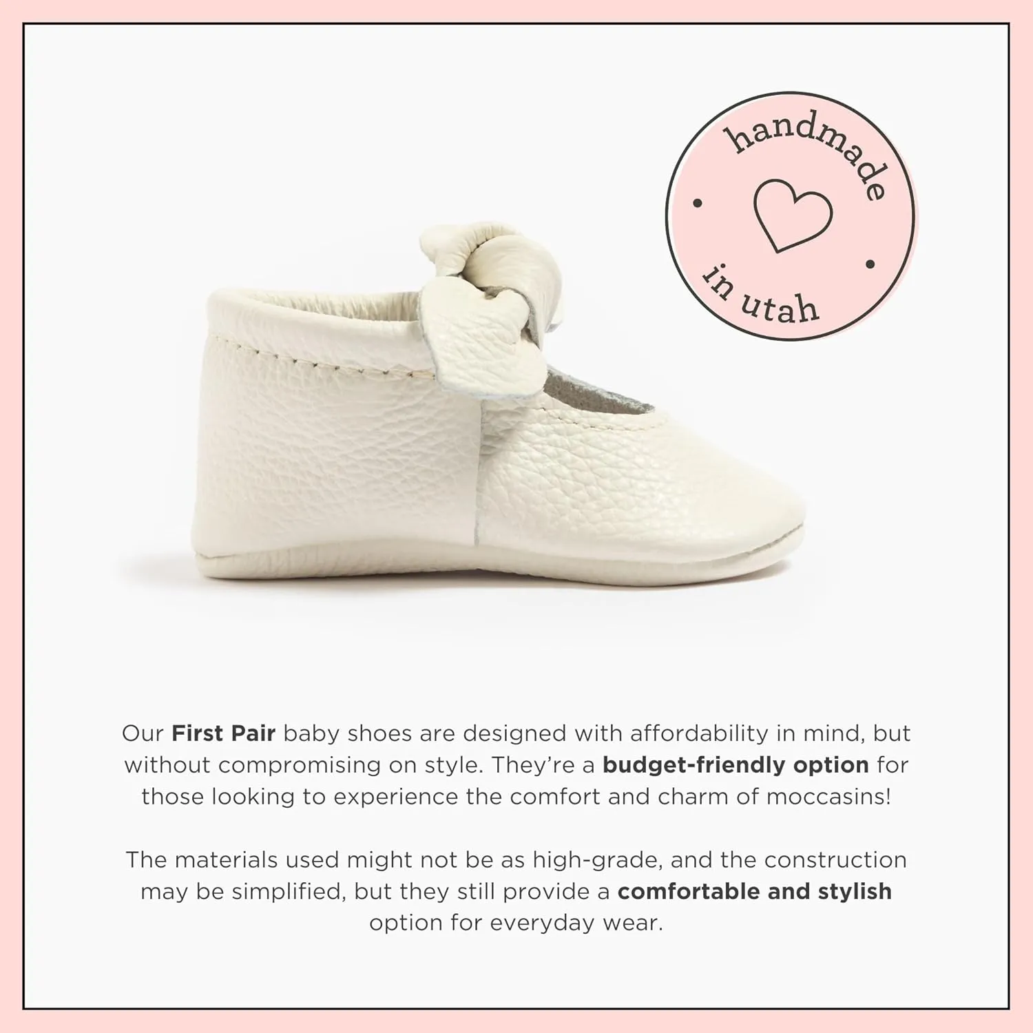 Freshly Picked First Pair Knotted Bow Baby Girl Leather Moccasins - Soft Sole Baby Shoes, Infant Shoes